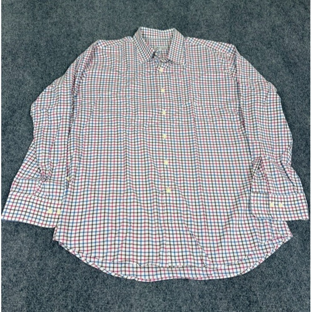 Peter Millar Red Blue White Gingham Check Cotton Button Down Shirt Size XL